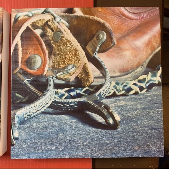 Triptych (3) Piece Canvas Art Mac & Jac  Gift of Art Cowboy Horseshoes Pre-Owned - Picture 2 of 10